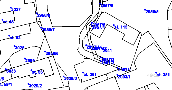 Parcela st. 2957/41 v KÚ Loučka I, Katastrální mapa