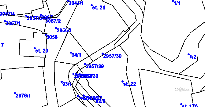 Parcela st. 2957/30 v KÚ Loučka I, Katastrální mapa