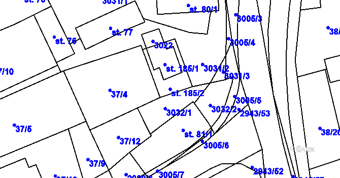 Parcela st. 185/2 v KÚ Loučka I, Katastrální mapa