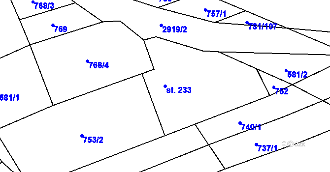 Parcela st. 233 v KÚ Loučka I, Katastrální mapa