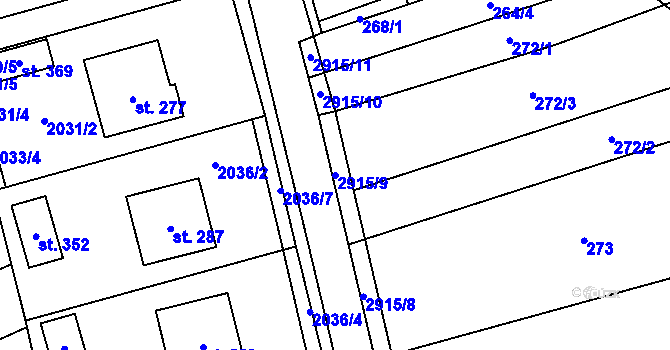 Parcela st. 2915/9 v KÚ Loučka I, Katastrální mapa