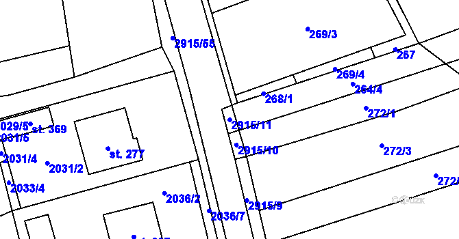 Parcela st. 2915/11 v KÚ Loučka I, Katastrální mapa