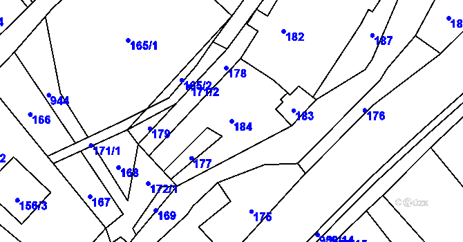 Parcela st. 184 v KÚ Loučka u Nového Jičína, Katastrální mapa