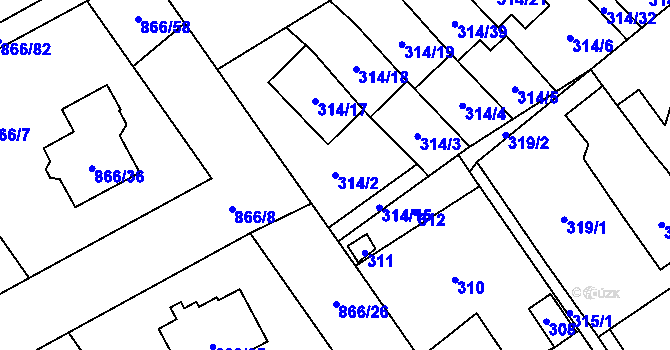 Parcela st. 314/2 v KÚ Loučka u Nového Jičína, Katastrální mapa