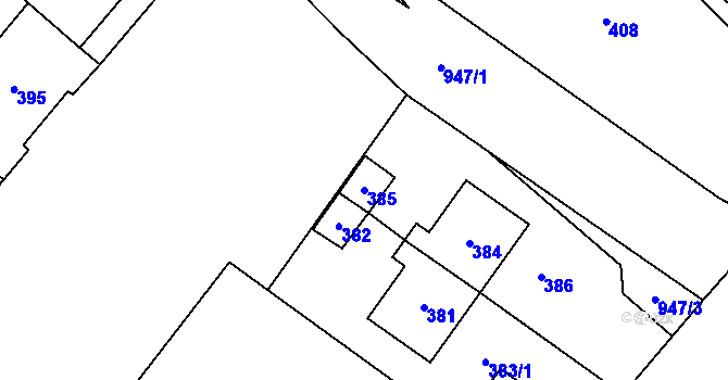 Parcela st. 385 v KÚ Loučka u Nového Jičína, Katastrální mapa