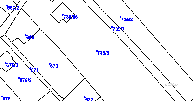 Parcela st. 735/6 v KÚ Loučka u Nového Jičína, Katastrální mapa