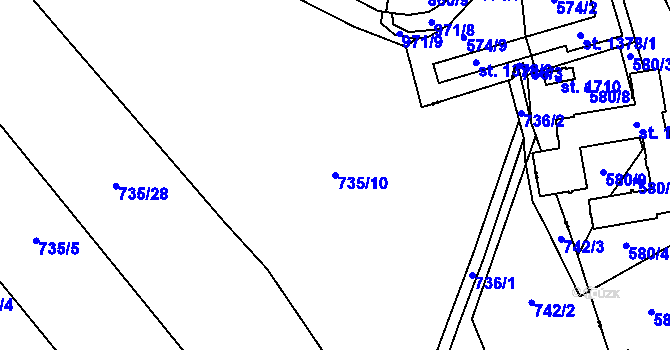 Parcela st. 735/10 v KÚ Loučka u Nového Jičína, Katastrální mapa