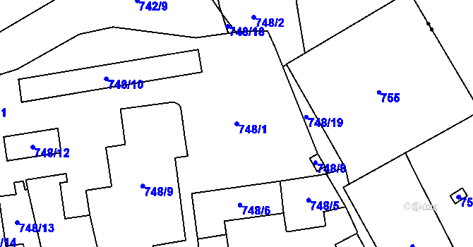 Parcela st. 748/1 v KÚ Loučka u Nového Jičína, Katastrální mapa
