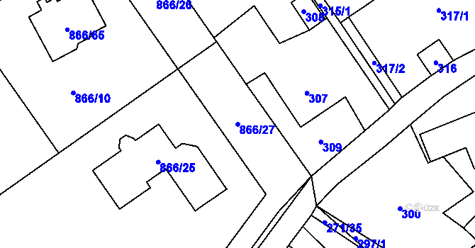 Parcela st. 866/27 v KÚ Loučka u Nového Jičína, Katastrální mapa