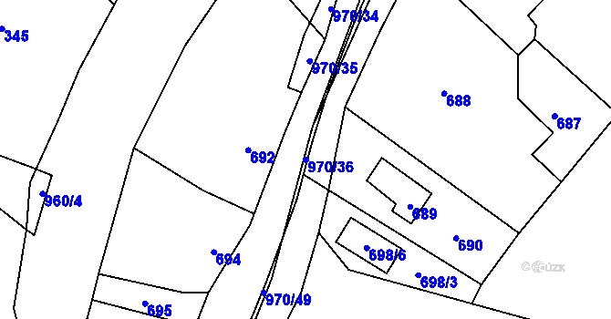 Parcela st. 970/36 v KÚ Loučka u Nového Jičína, Katastrální mapa