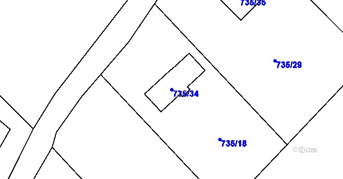 Parcela st. 735/34 v KÚ Loučka u Nového Jičína, Katastrální mapa