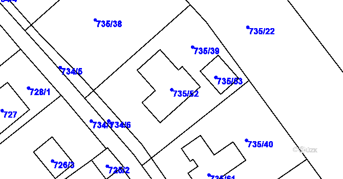 Parcela st. 735/52 v KÚ Loučka u Nového Jičína, Katastrální mapa