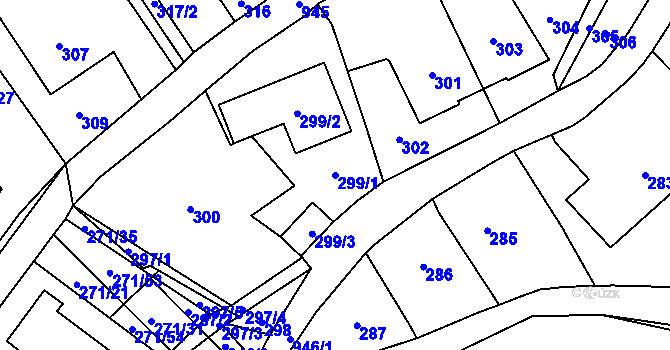 Parcela st. 299/1 v KÚ Loučka u Nového Jičína, Katastrální mapa