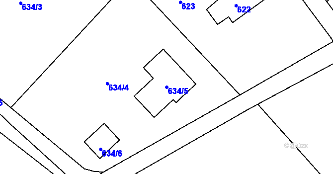 Parcela st. 634/5 v KÚ Loučka u Nového Jičína, Katastrální mapa