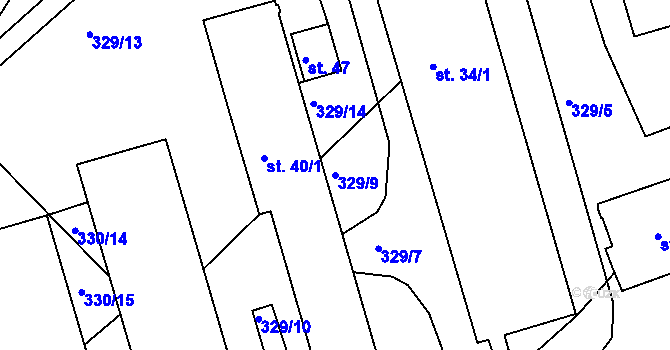 Parcela st. 329/9 v KÚ Loučky, Katastrální mapa