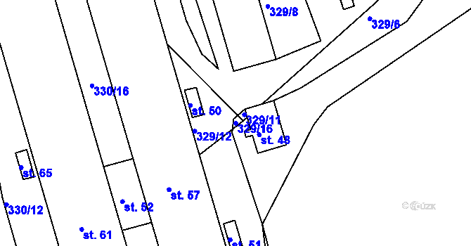 Parcela st. 329/16 v KÚ Loučky, Katastrální mapa