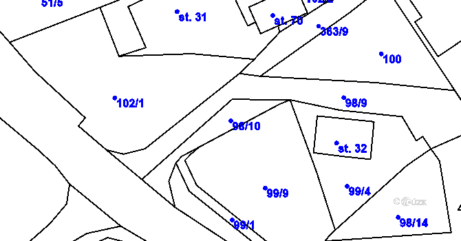 Parcela st. 98/10 v KÚ Loučky, Katastrální mapa