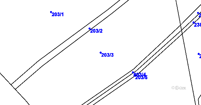 Parcela st. 203/3 v KÚ Loučky, Katastrální mapa