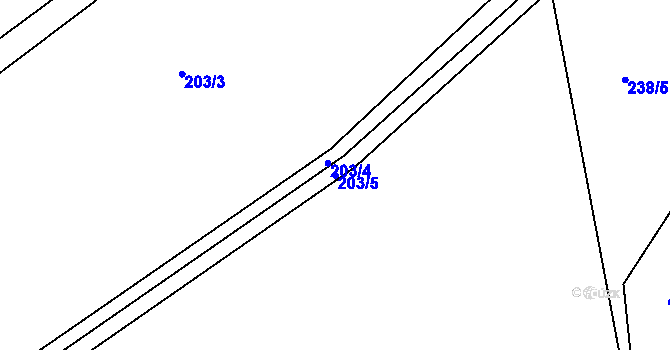 Parcela st. 203/5 v KÚ Loučky, Katastrální mapa