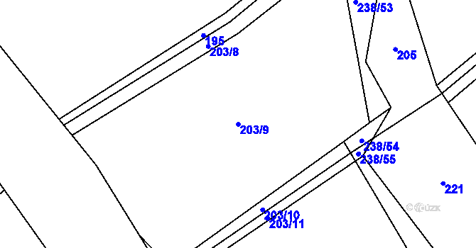 Parcela st. 203/9 v KÚ Loučky, Katastrální mapa