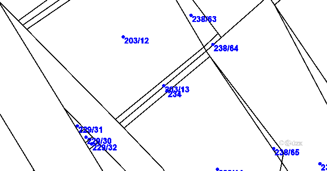 Parcela st. 203/13 v KÚ Loučky, Katastrální mapa