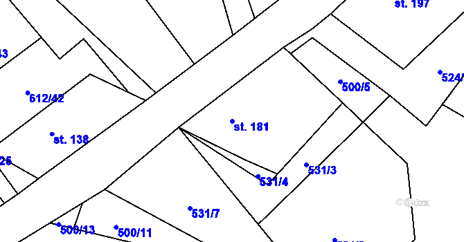 Parcela st. 181 v KÚ Háj u Loučné pod Klínovcem, Katastrální mapa