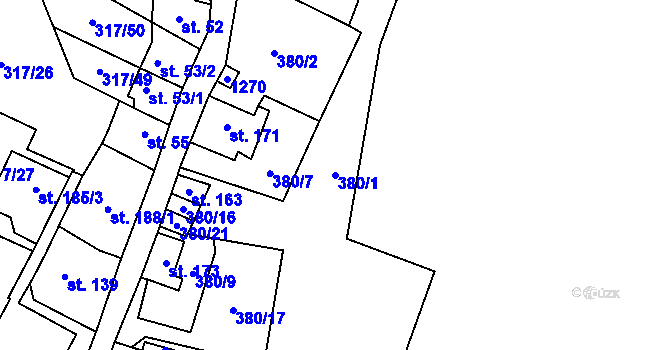 Parcela st. 380/1 v KÚ Háj u Loučné pod Klínovcem, Katastrální mapa