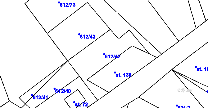Parcela st. 612/42 v KÚ Háj u Loučné pod Klínovcem, Katastrální mapa