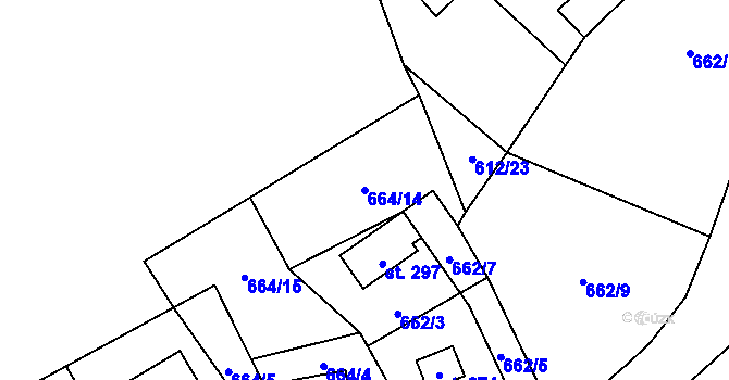 Parcela st. 664/14 v KÚ Háj u Loučné pod Klínovcem, Katastrální mapa