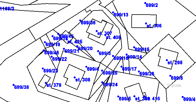 Parcela st. 699/3 v KÚ Háj u Loučné pod Klínovcem, Katastrální mapa