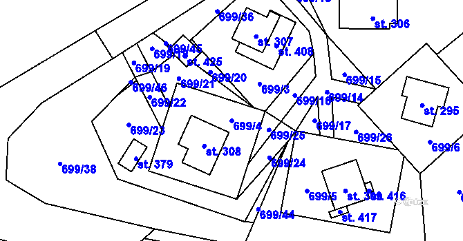 Parcela st. 699/4 v KÚ Háj u Loučné pod Klínovcem, Katastrální mapa