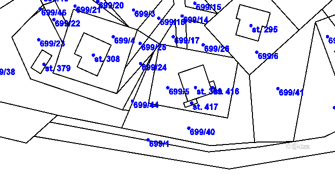 Parcela st. 699/5 v KÚ Háj u Loučné pod Klínovcem, Katastrální mapa