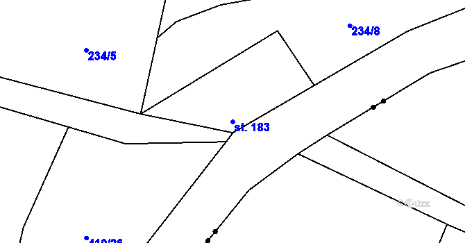 Parcela st. 183 v KÚ Loučná pod Klínovcem, Katastrální mapa