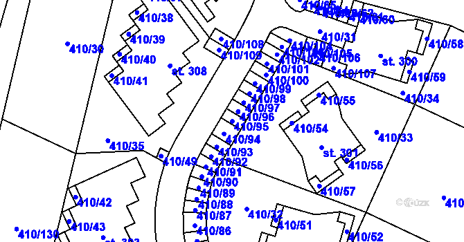 Parcela st. 410/95 v KÚ Loučná pod Klínovcem, Katastrální mapa