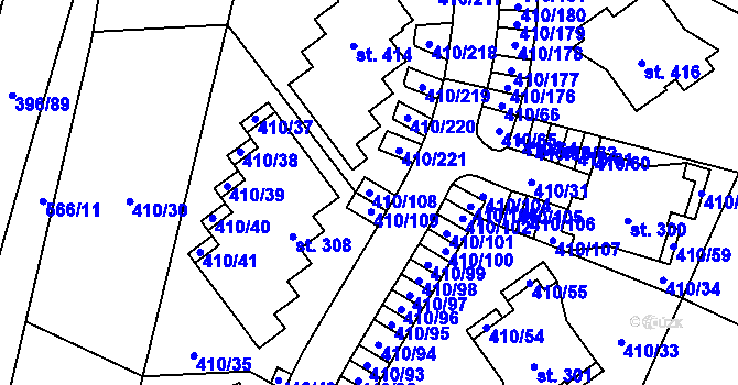 Parcela st. 410/108 v KÚ Loučná pod Klínovcem, Katastrální mapa