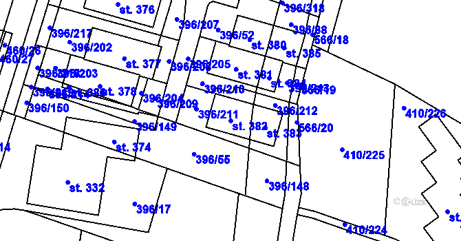 Parcela st. 382 v KÚ Loučná pod Klínovcem, Katastrální mapa