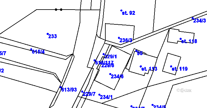 Parcela st. 229/1 v KÚ Filipová, Katastrální mapa