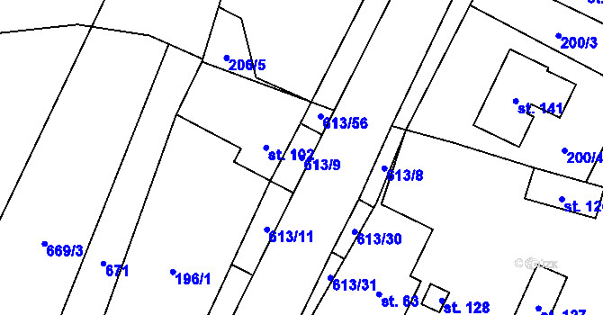 Parcela st. 613/9 v KÚ Filipová, Katastrální mapa