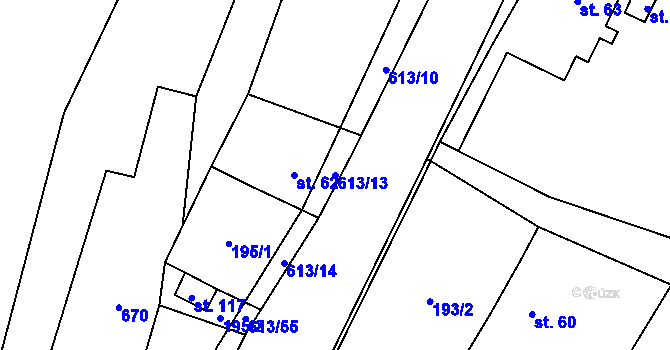Parcela st. 613/13 v KÚ Filipová, Katastrální mapa