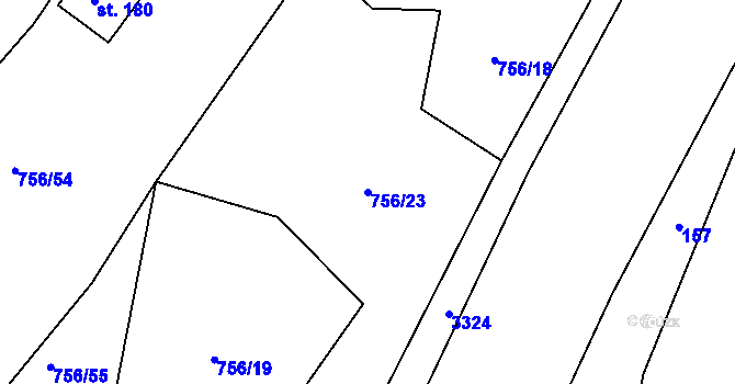 Parcela st. 756/23 v KÚ Filipová, Katastrální mapa