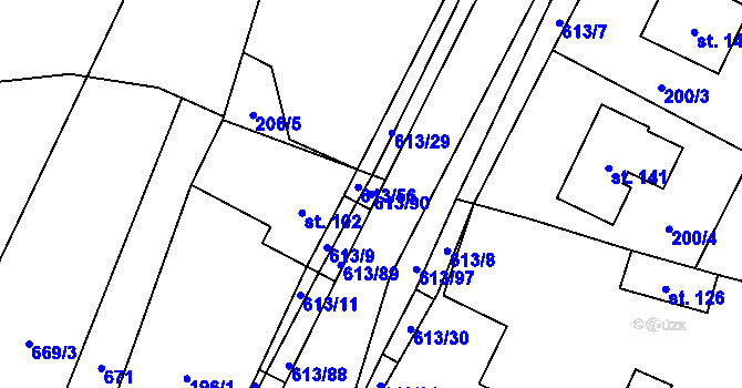 Parcela st. 613/90 v KÚ Filipová, Katastrální mapa