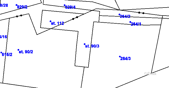 Parcela st. 90/3 v KÚ Filipová, Katastrální mapa