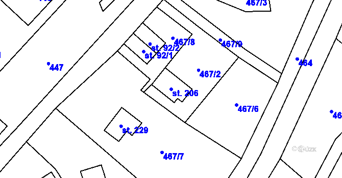 Parcela st. 206 v KÚ Kouty nad Desnou, Katastrální mapa