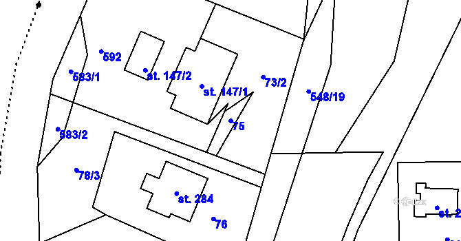 Parcela st. 75 v KÚ Kouty nad Desnou, Katastrální mapa