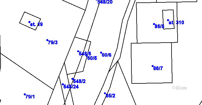 Parcela st. 60/6 v KÚ Kouty nad Desnou, Katastrální mapa
