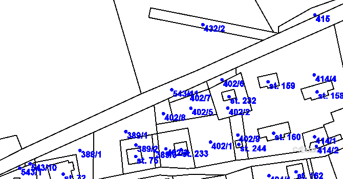 Parcela st. 543/11 v KÚ Kouty nad Desnou, Katastrální mapa