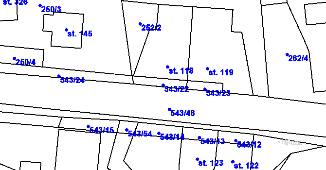 Parcela st. 543/22 v KÚ Kouty nad Desnou, Katastrální mapa