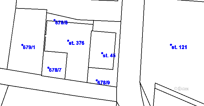 Parcela st. 45 v KÚ Kociánov, Katastrální mapa