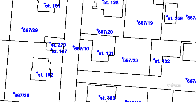 Parcela st. 131 v KÚ Kociánov, Katastrální mapa