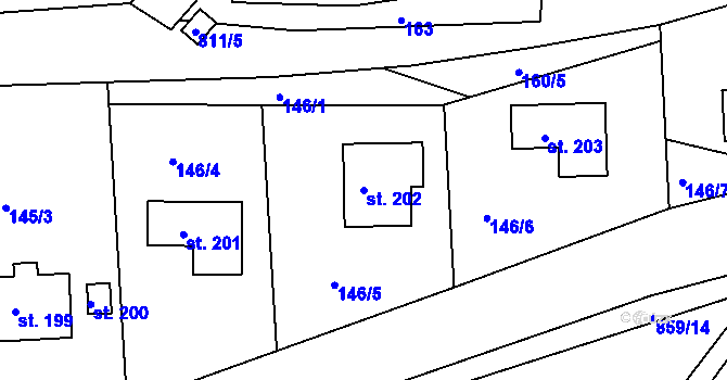 Parcela st. 202 v KÚ Kociánov, Katastrální mapa
